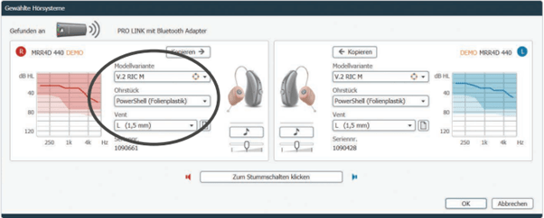 Screenshot aus der Widex Anpass-Software Compass GPS, Rückkopplungsmanagement 1