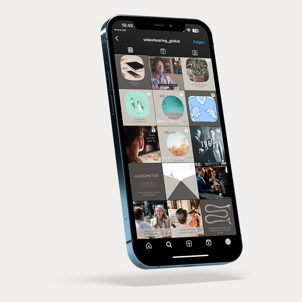 Smartphone showing a Widex social media wall