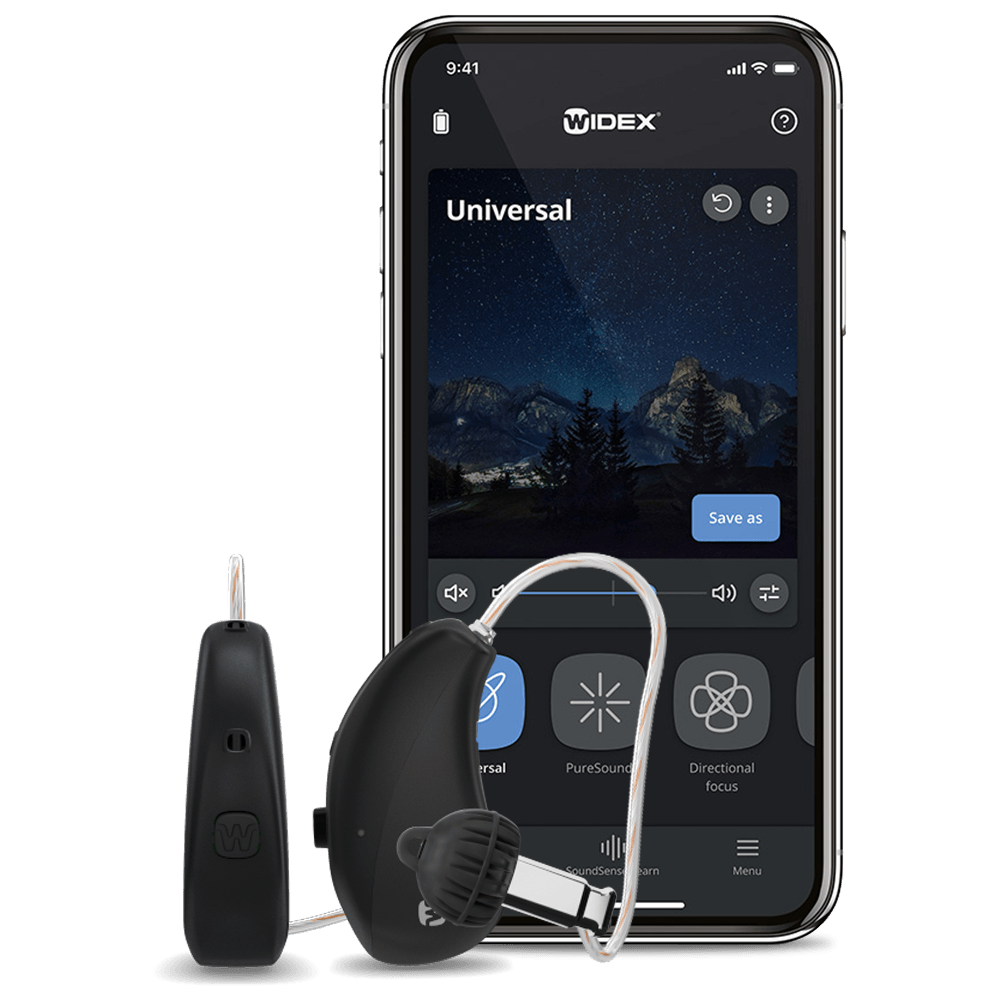 Widex Moment app with mRIC hearing aid